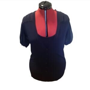 Anne Klein navy blue two-piece set short sleeve buttons, size 0-1X*